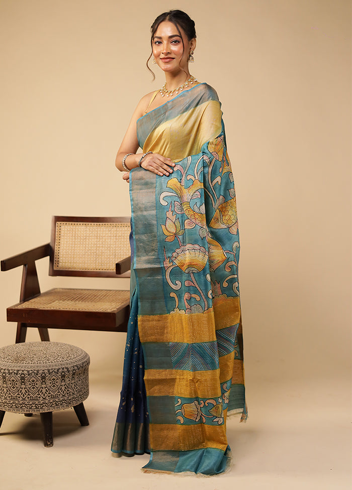 Multicolor Handloom Tussar Pure Silk Saree With Blouse Piece