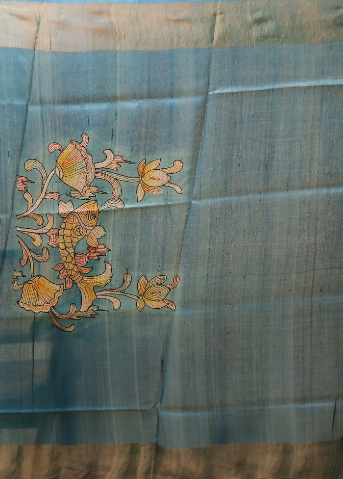 Multicolor Handloom Tussar Pure Silk Saree With Blouse Piece
