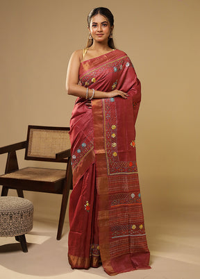 Multicolor Handloom Tussar Pure Silk Saree With Blouse Piece