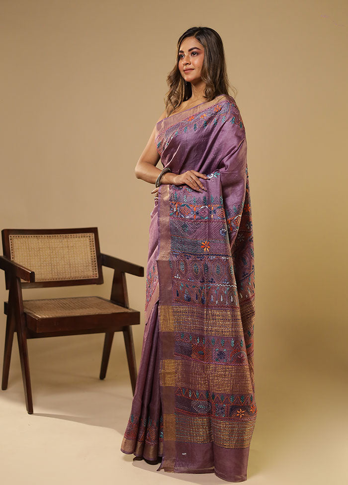 Multicolor Handloom Tussar Pure Silk Saree With Blouse Piece