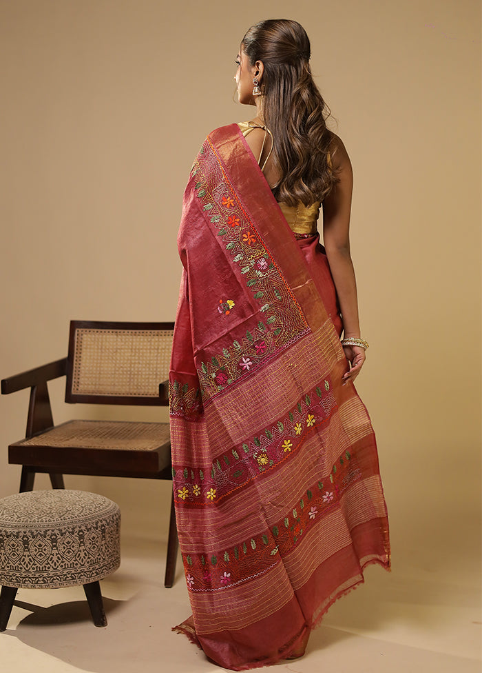 Multicolor Handloom Tussar Pure Silk Saree With Blouse Piece