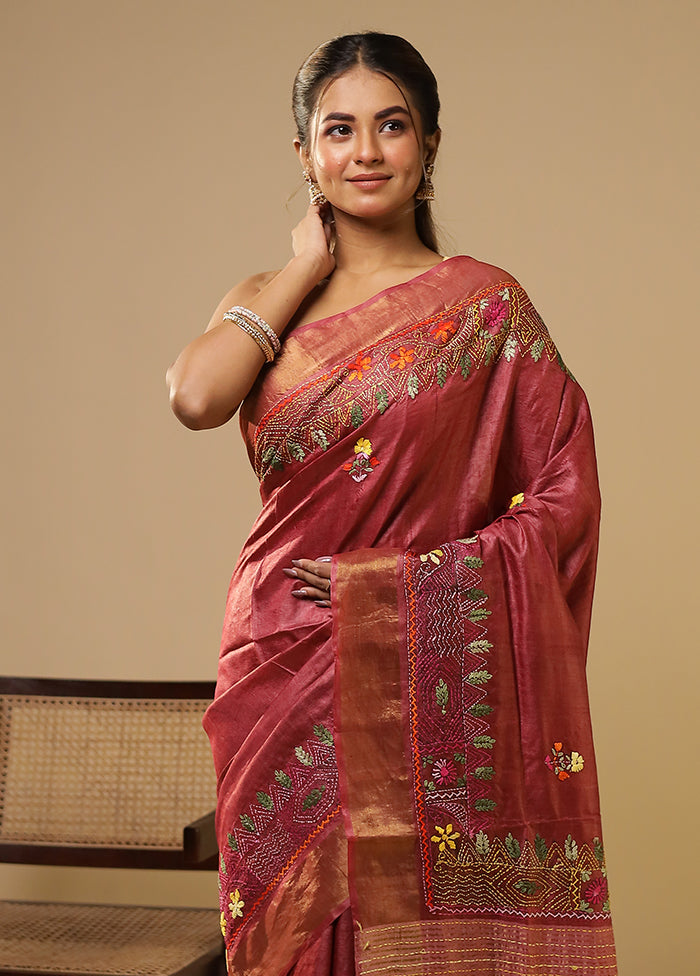 Multicolor Handloom Tussar Pure Silk Saree With Blouse Piece
