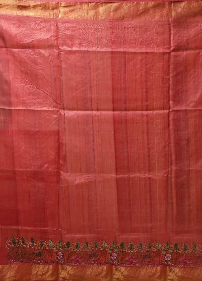 Multicolor Handloom Tussar Pure Silk Saree With Blouse Piece