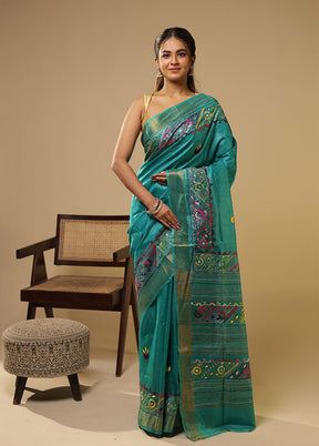 Multicolor Handloom Tussar Pure Silk Saree With Blouse Piece