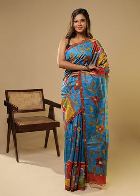 Multicolor Handloom Tussar Pure Silk Saree With Blouse Piece