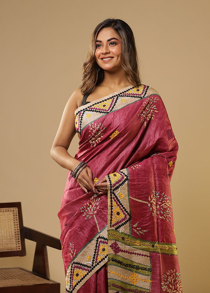 Multicolor Handloom Tussar Pure Silk Saree With Blouse Piece