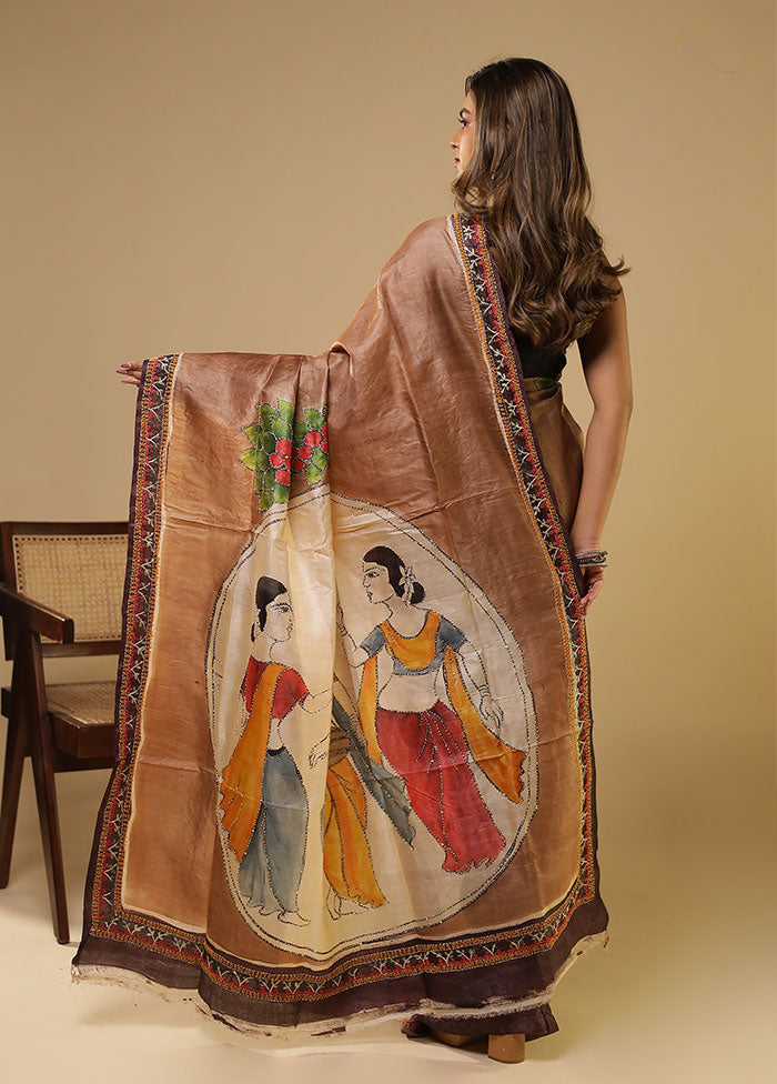 Multicolor Handloom Tussar Pure Silk Saree With Blouse Piece