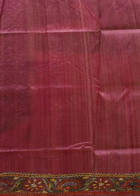 Purple Handloom Tussar Pure Silk Saree With Blouse Piece