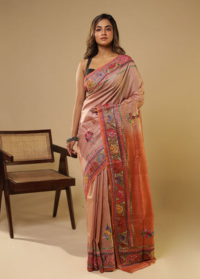 Rust Handloom Tussar Pure Silk Saree With Blouse Piece
