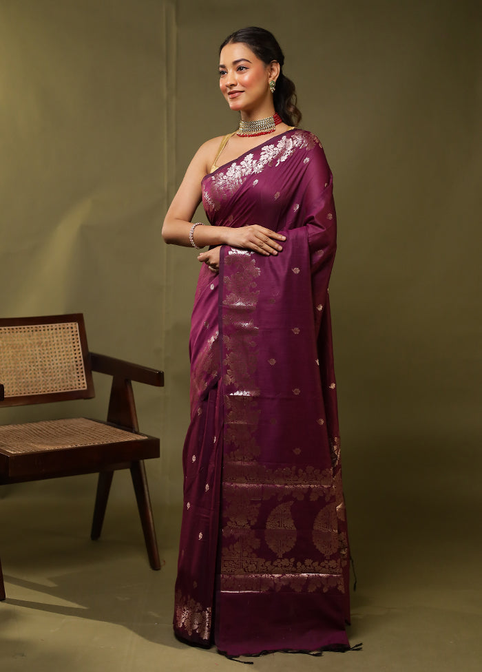 Purple Cotton Saree With Blouse Piece