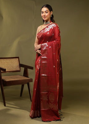 Red Cotton Saree With Blouse Piece