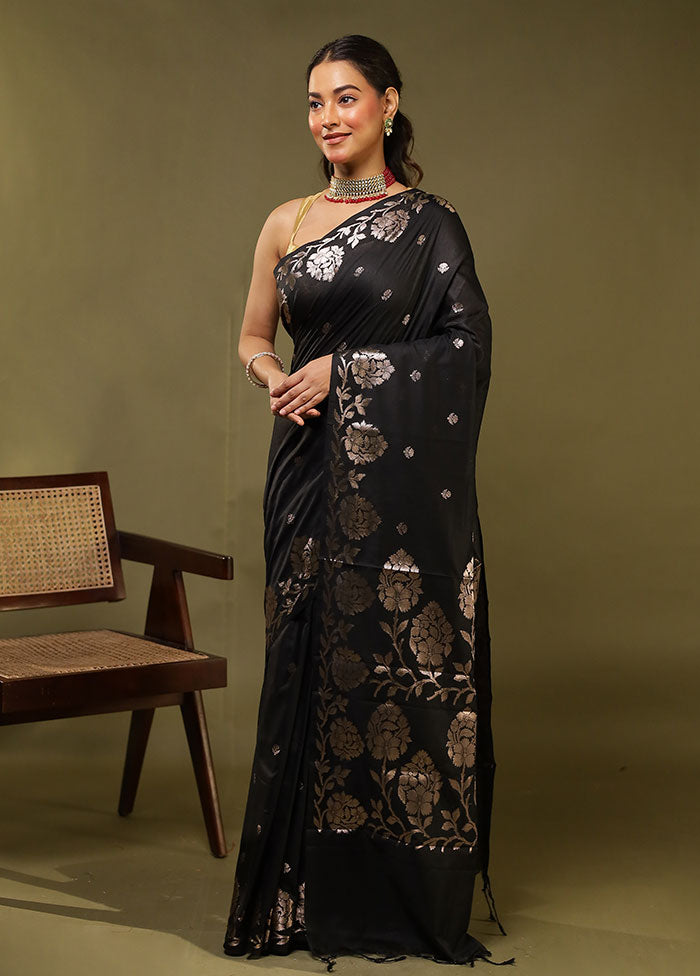 Black Cotton Saree With Blouse Piece