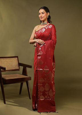 Red Cotton Saree With Blouse Piece