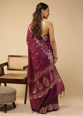 Purple Cotton Saree With Blouse Piece