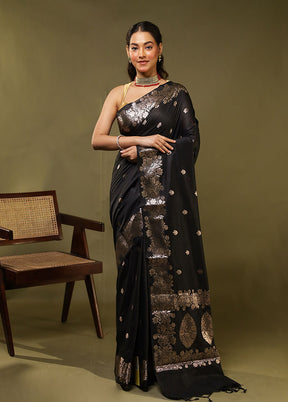 Black Cotton Saree With Blouse Piece