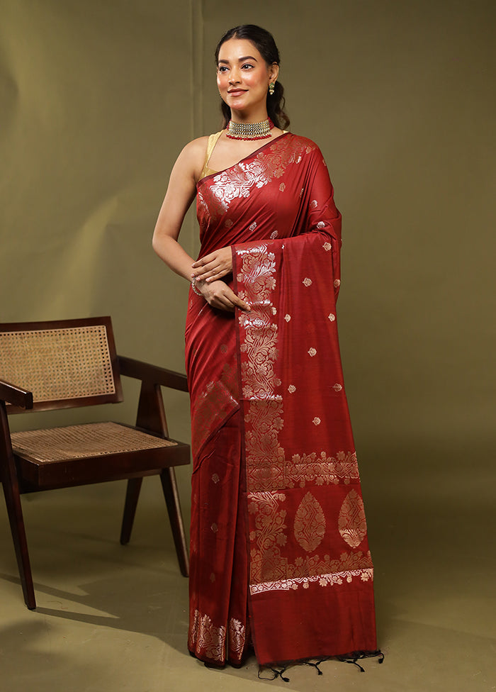 Red Cotton Saree With Blouse Piece