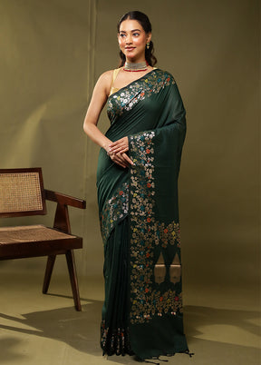 Green Cotton Saree With Blouse Piece