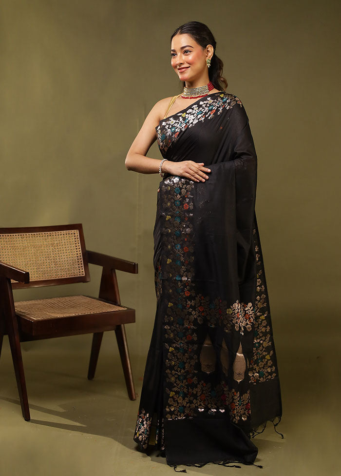 Black Cotton Saree With Blouse Piece