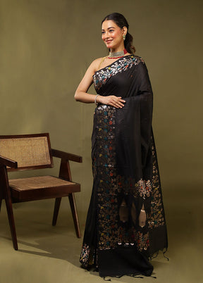 Black Cotton Saree With Blouse Piece