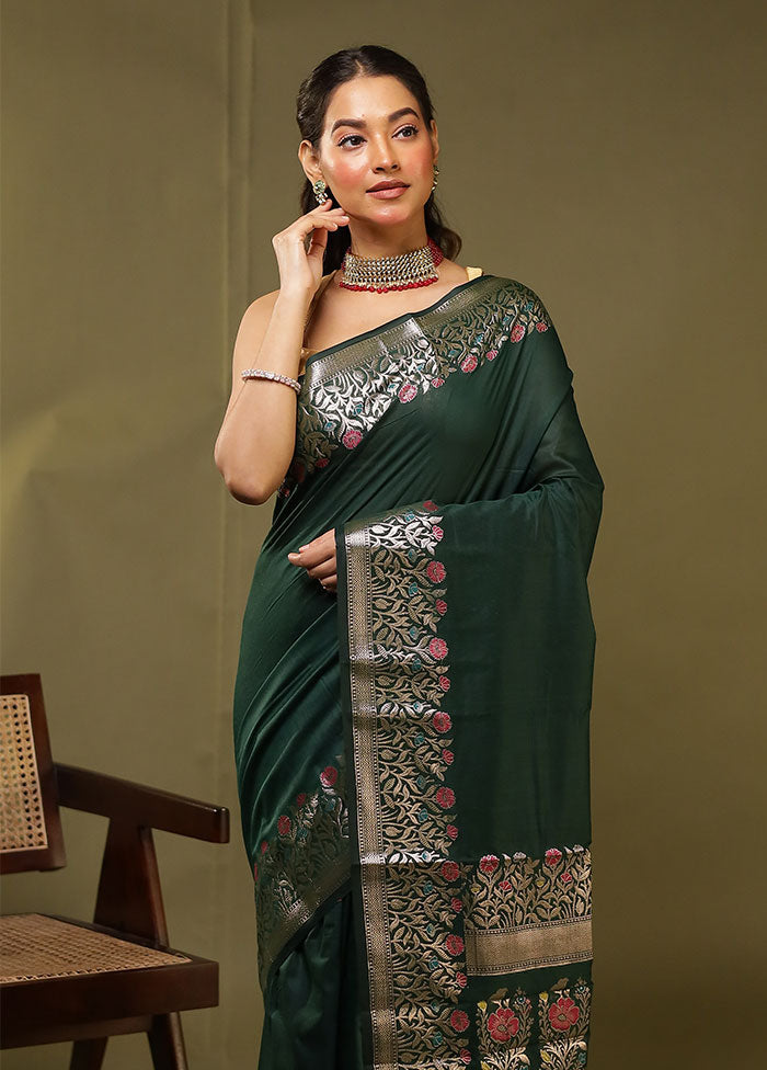 Green Cotton Saree With Blouse Piece