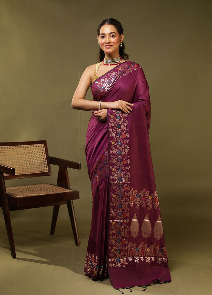 Purple Cotton Saree With Blouse Piece