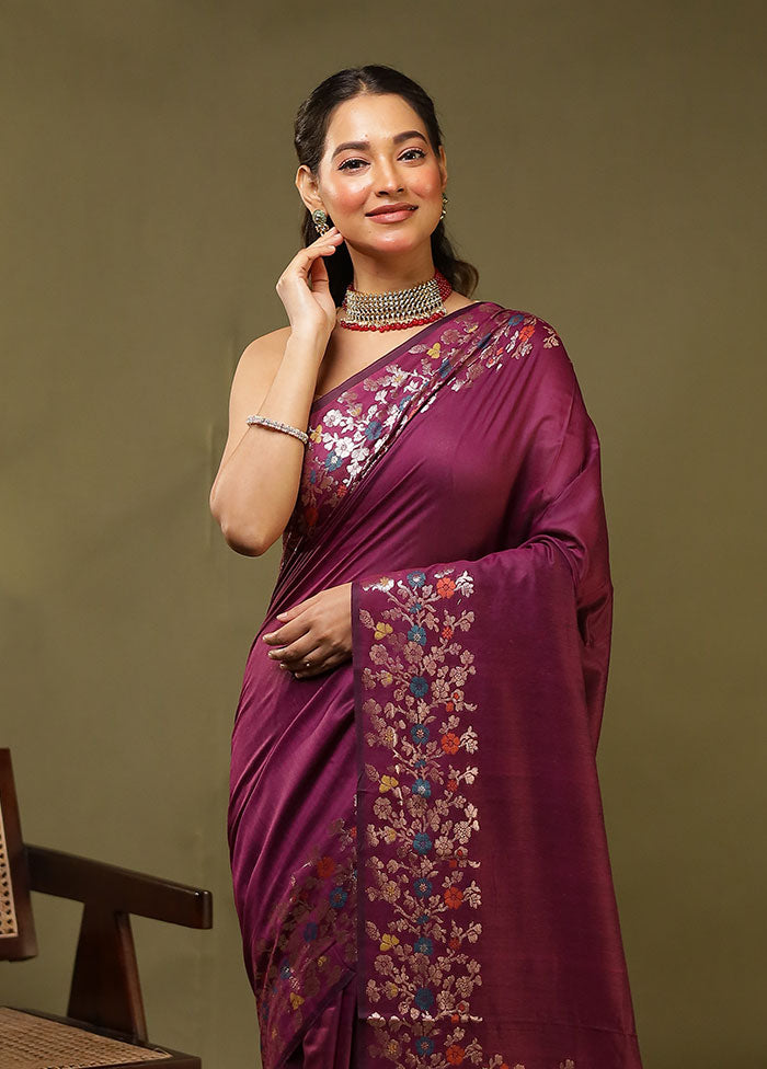 Purple Cotton Saree With Blouse Piece