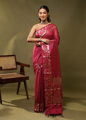Pink Cotton Saree With Blouse Piece