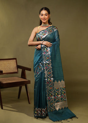 Green Cotton Saree With Blouse Piece