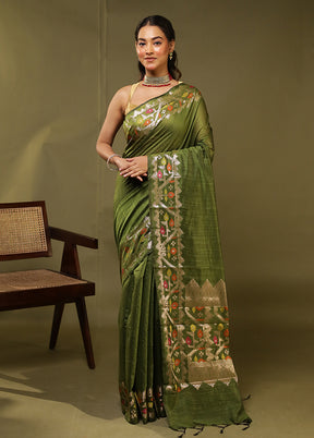Green Cotton Saree With Blouse Piece
