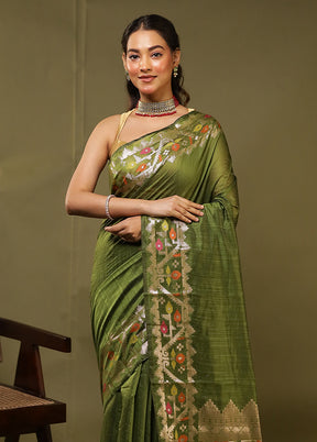 Green Cotton Saree With Blouse Piece