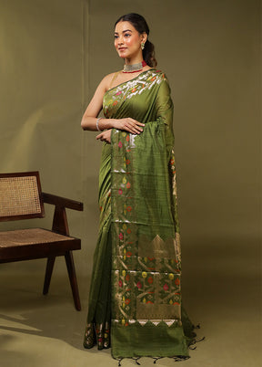 Green Cotton Saree With Blouse Piece