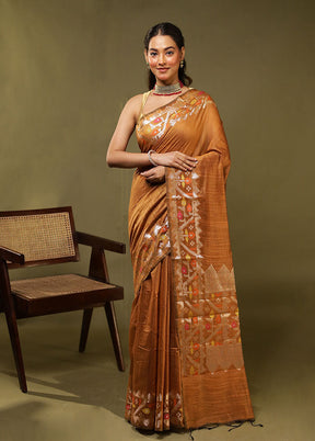 Brown Cotton Saree With Blouse Piece