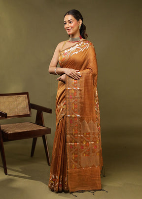 Brown Cotton Saree With Blouse Piece