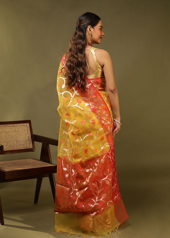 Yellow Organza Saree With Blouse Piece