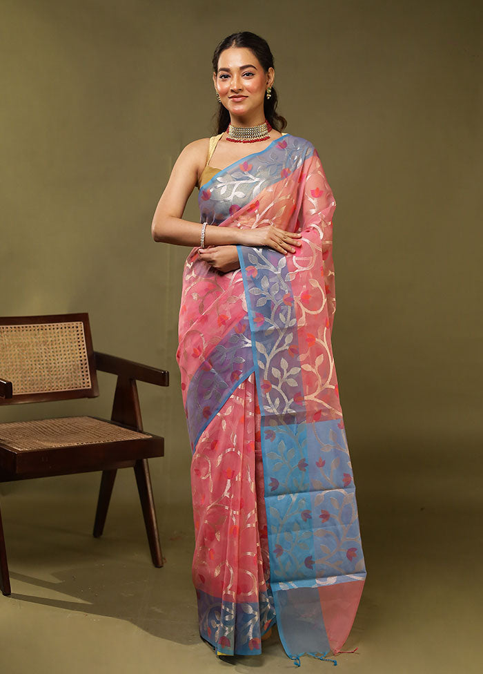 Pink Organza Saree With Blouse Piece