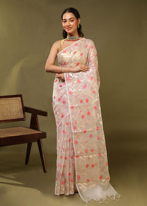White Organza Saree With Blouse Piece