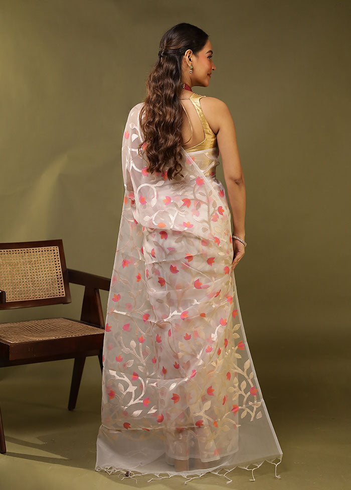 White Organza Saree With Blouse Piece