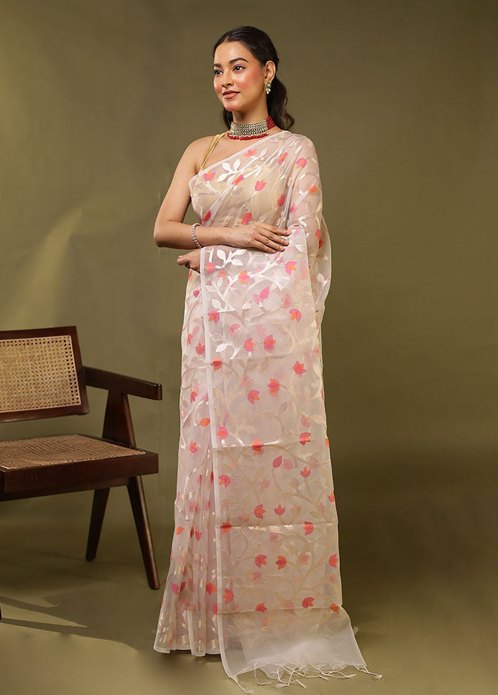 White Organza Saree With Blouse Piece
