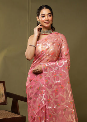 Pink Organza Saree With Blouse Piece