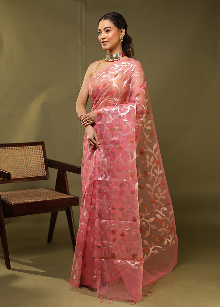Pink Organza Saree With Blouse Piece