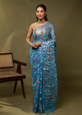 Blue Organza Saree With Blouse Piece