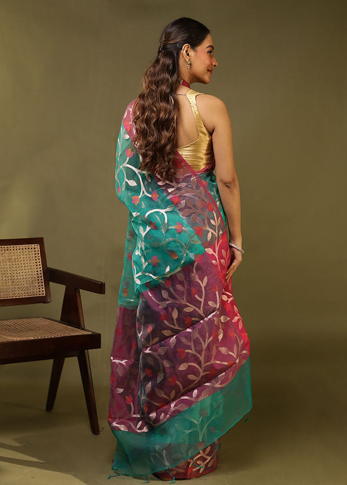 Green Organza Saree With Blouse Piece