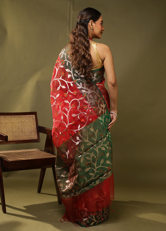 Red Organza Saree With Blouse Piece
