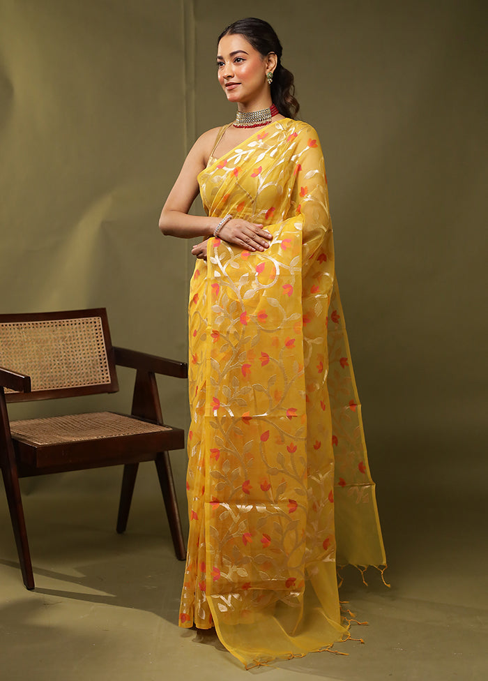 Yellow Organza Saree With Blouse Piece