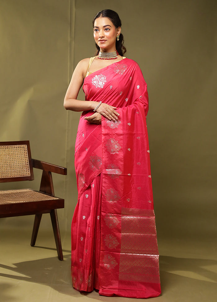 Pink Dupion Silk Saree With Blouse Piece