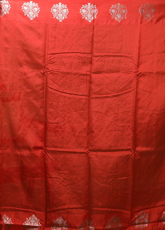 Red Dupion Silk Saree With Blouse Piece
