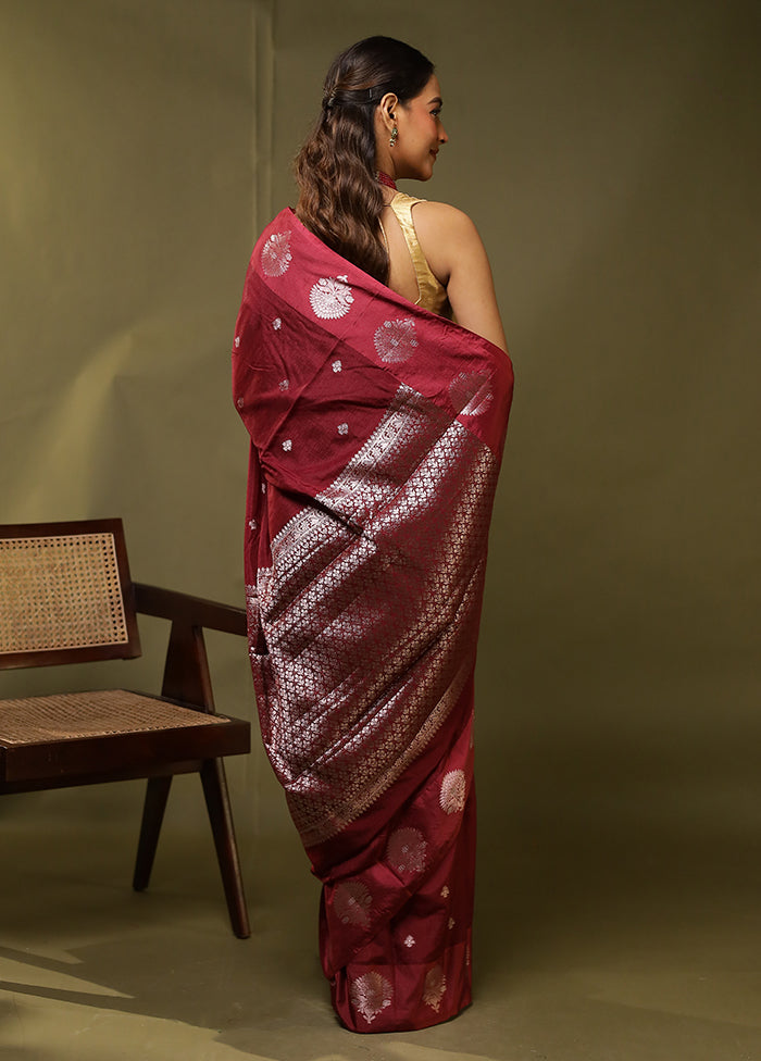 Maroon Dupion Silk Saree With Blouse Piece