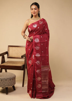 Red Dupion Silk Saree With Blouse Piece
