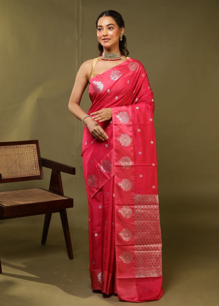 Pink Dupion Silk Saree With Blouse Piece