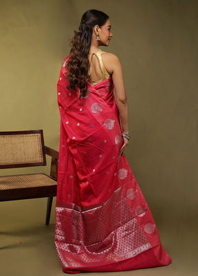 Pink Dupion Silk Saree With Blouse Piece